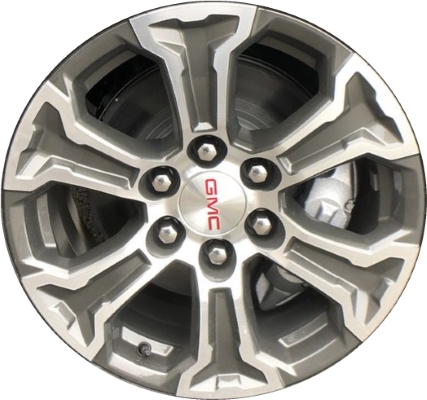 Chevrolet Silverado 1500 2019-2020, Sierra 1500 2019-2025, Yukon 2021-2025 grey machined 18x8.5 aluminum wheels or rims. Hollander part number 5910, OEM part number 23376219.