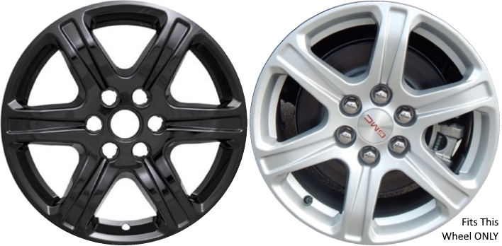 GMC Acadia 2017-2023 Black, 6 Spoke, Plastic Hubcaps, Wheel Covers, Wheel Skins, Imposters. ONLY Fits 17 Inch Alloy Wheel Pictured. Part Number IMP-395BLK.