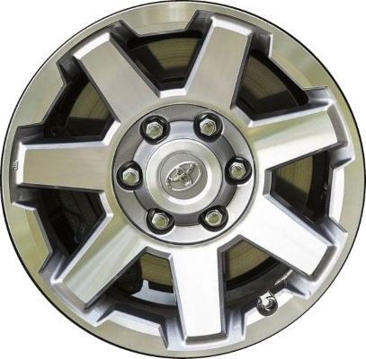 Toyota 4Runner 2014-2024, FJ Cruiser 2014 grey or black machined 17x7.5 aluminum wheels or rims. Hollander part number 75154U, OEM part number 4261135540, 4261135580, 4261135581.
