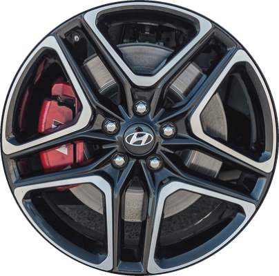 Hyundai Veloster 2019-2022 dark charcoal machined 19x8 aluminum wheels or rims. Hollander part number ALY70957, OEM part number 52910-K9100.