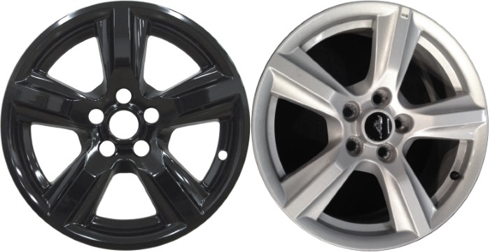 Ford Mustang 2015-2019 Black, 5 Spoke, Plastic Hubcaps, Wheel Covers, Wheel Skins, Imposters. ONLY Fits 17 Inch Alloy Wheel Pictured. Part Number IMP-408BLK/7015GB.