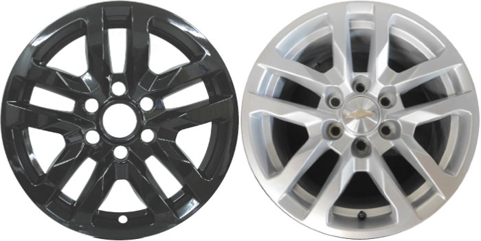 Chevrolet Silverado 1500 2019-2021, Chevrolet Silverado 1500 LTD 2022, Chevrolet Suburban 2021-2025, Chevrolet Tahoe 2021-2025 Black, 10 Spoke, Plastic Hubcaps, Wheel Covers, Wheel Skins, Imposters. Fits 18 Inch Alloy Wheel Pictured to Right. Part Number IMP-432BLK/8019GB.