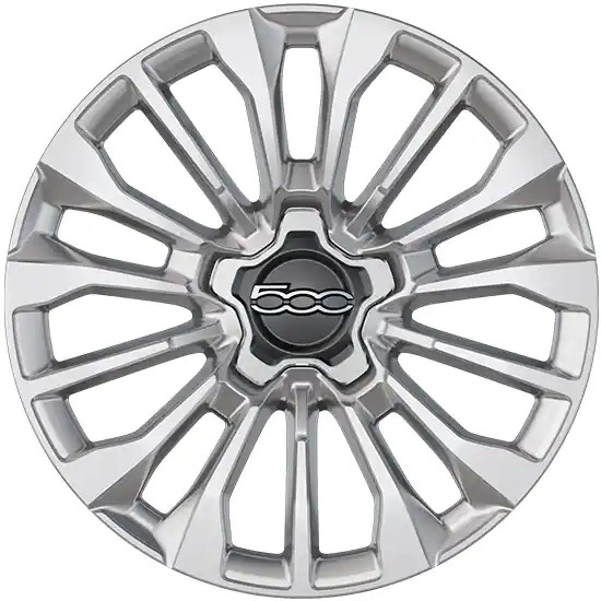 Fiat 500X 2019-2023 silver machined 17x7 aluminum wheels or rims. Hollander part number ALY61694, OEM part number Not Yet Known.