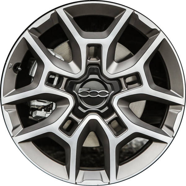 Fiat 500X 2019-2023 dark grey machined 18x7 aluminum wheels or rims. Hollander part number ALY61696, OEM part number Not Yet Known.