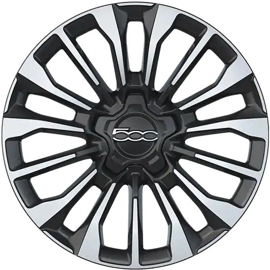Fiat 500X 2019-2023 black machined 17x7 aluminum wheels or rims. Hollander part number ALY61693, OEM part number Not Yet Known.