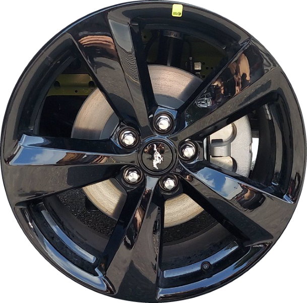 Ford Mustang 2020-2023 powder coat black 19x8.5 aluminum wheels or rims. Hollander part number 10362, OEM part number MR3Z1007F.