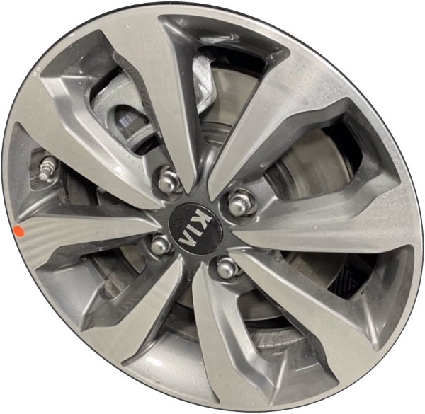 KIA Rio 2021-2023 dark grey machined 15x5.5 aluminum wheels or rims. Hollander part number 74835, OEM part number 52910-H9260.