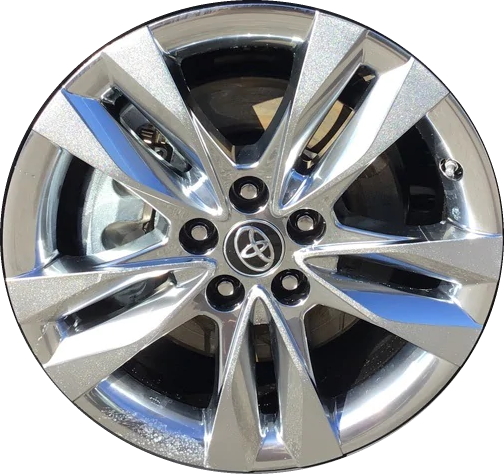 Toyota Sienna 2021-2025 platinum clad 18x7.5 aluminum wheels or rims. Hollander part number ALY75283, OEM part number 4260D08020.