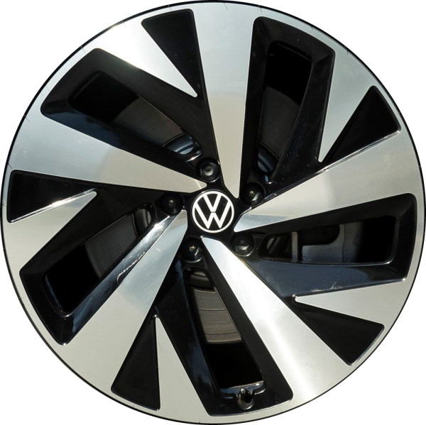 Volkswagen ID.4 2023-2025 black machined 19x8 aluminum wheels or rims. Hollander part number ALY70104, OEM part number 11K601025CFZZ.