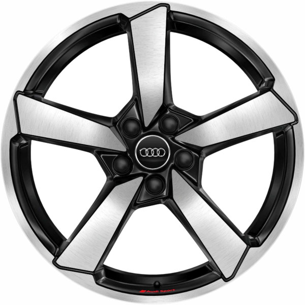 Audi A5 2021-2025 black machined 19x8.5 aluminum wheels or rims. Hollander part number ALY12105, OEM part number 8W0601025FS.