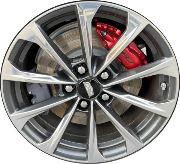 Cadillac CT4-V 2022-2024 grey polished 18x9 aluminum wheels or rims. Hollander part number 14051A, OEM part number 84319209, 84319211.