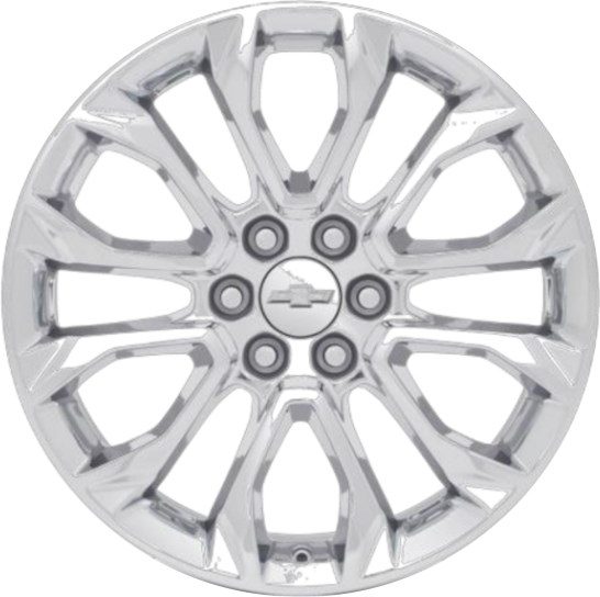 Chevrolet Silverado 1500 2022-2024, Suburban 2022-2024, Tahoe 2022-2024, GMC Sierra 1500 2022-2024, GMC Yukon 2022-2024 chrome 22x9 aluminum wheels or rims. Hollander part number 14077, OEM part number 84802385.