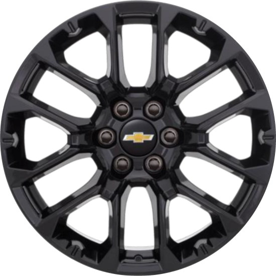 Chevrolet Colorado 2023-2024, Silverado 1500 2022-2024, Suburban 2022-2024, Tahoe 2022-2024, GMC Cayon 2023-2025, Sierra 1500 2022-2025, GMC Yukon 2022-2025 powder coat black 22x9 aluminum wheels or rims. Hollander part number 14079, OEM part number 84802386.