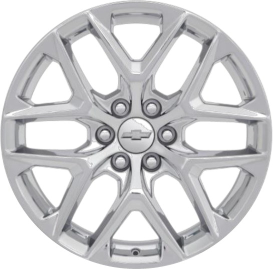 Chevrolet Silverado 1500 2022-2024, Suburban 2022-2024, Tahoe 2022-2024, GMC Sierra 1500 2022-2025, GMC Yukon 2022-2025 chrome 22x9 aluminum wheels or rims. Hollander part number 14078, OEM part number 84802384.
