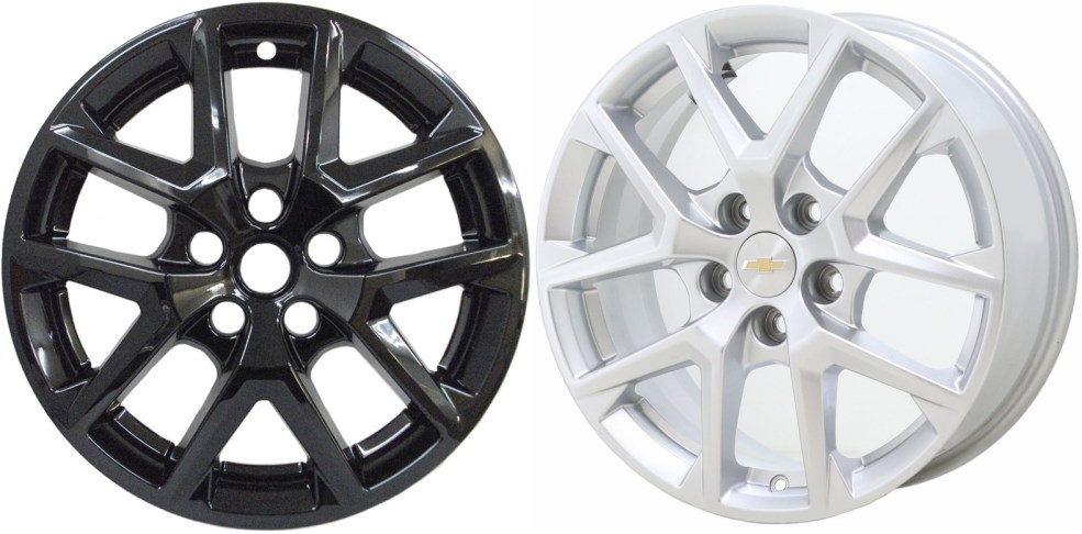 Chevrolet Equinox 2022-2024 Black, 10 Spoke, Plastic Hubcaps, Wheel Covers, Wheel Skins, Imposters. Fits 17 Inch Alloy Wheel Pictured to Right. Part Number IMP-7022GB.