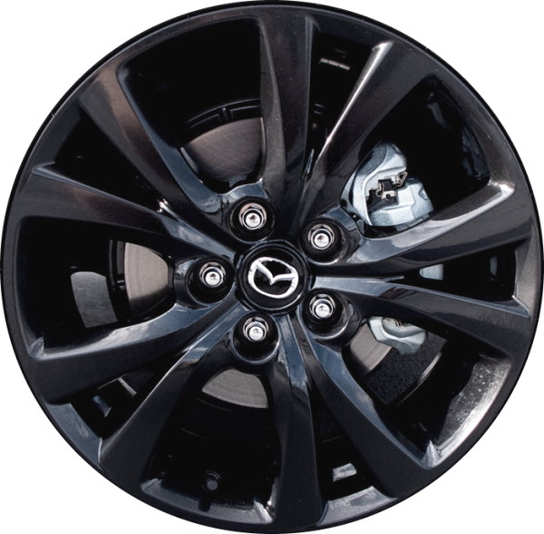 Mazda CX-30 2021-2025 powder coat black 18x7 aluminum wheels or rims. Hollander part number 65013b, OEM part number 9965C57080.