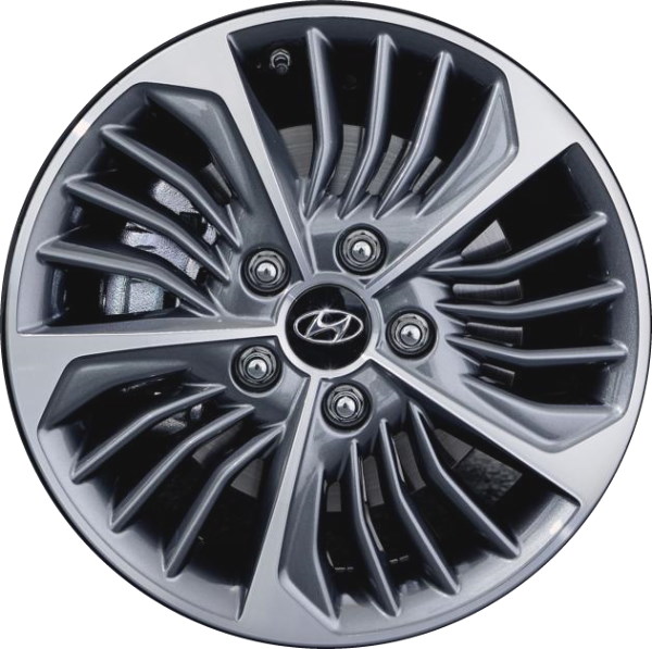 Hyundai Ioniq 2022 dark grey machined 16x6.5 aluminum wheels or rims. Hollander part number ALY96770HH, OEM part number Not Yet Known.