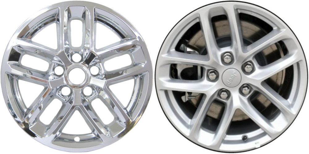 Jeep Grand Cherokee 2022-2025, Jeep Grand Cherokee L 2021-2025 Chrome, 10 Spoke, Plastic Hubcaps, Wheel Covers, Wheel Skins, Imposters. Fits 18 Inch Alloy Wheel Pictured to Right. Part Number IMP-8021PC.