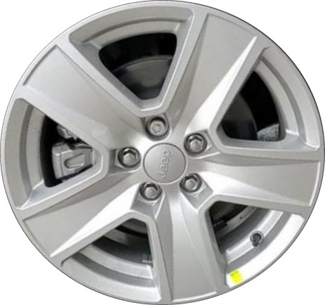 Jeep Compass 2022 powder coat silver 17x7 aluminum wheels or rims. Hollander part number 9272, OEM part number 68463583AA, 6XK401S1AA.