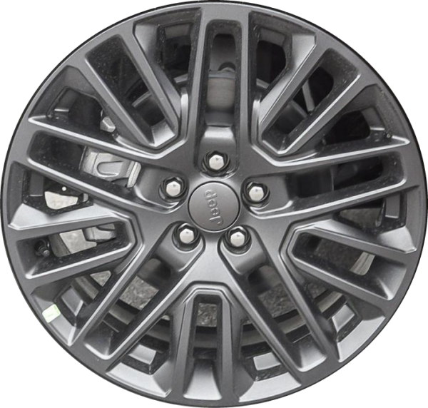 Jeep Compass 2022-2024 powder coat dark grey 19x7.5 aluminum wheels or rims. Hollander part number 9275a, OEM part number 68463591AA, 6XK441A7AA.