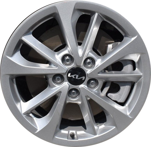 KIA Carnival 2022-2024 powder coat silver 17x6.5 aluminum wheels or rims. Hollander part number ALY74829, OEM part number 52910-R0110.