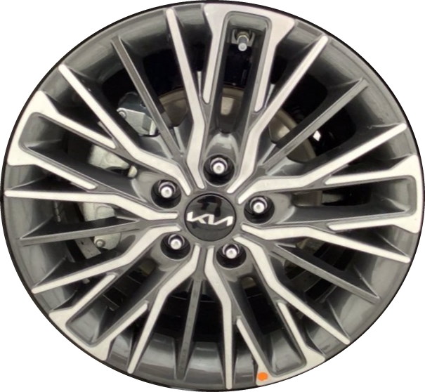 KIA Forte 2022-2024 dark grey machined 17x7 aluminum wheels or rims. Hollander part number 74834, OEM part number 52910M7800.