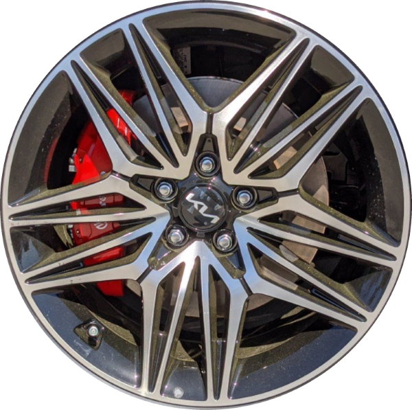 KIA Stinger 2022-2023 black machined 19x8 alloy wheels or rims. Hollander part number 70721, OEM part number 52910J5700.