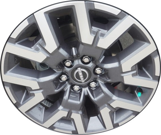 Nissan Frontier 2022-2025 dark grey machined 17x7.5 aluminum wheels or rims. Hollander part number 62832b, OEM part number 403009BU1K.