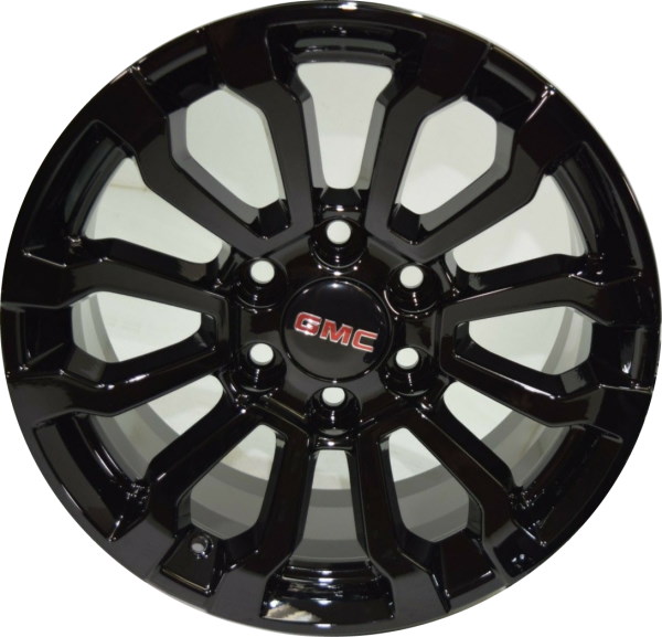 GMC Sierra 1500 2022-2023 powder coat black 18x8.5 aluminum wheels or rims. Hollander part number ALY5909U45, OEM part number Not Yet Known.