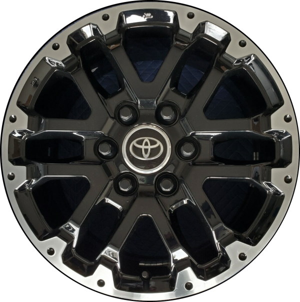 Toyota Sequoia 2023-2024, Tundra 2022-2024 powder coat black 18x7.5 aluminum wheels or rims. Hollander part number 75273, OEM part number 426110C300, 426110C340.