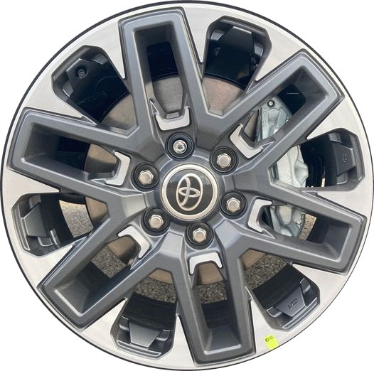 Toyota Sequoia 2023-2025, Tundra 2022-2025 charcoal polished 20x8 aluminum wheels or rims. Hollander part number ALY75276B, OEM part number PT946342207M.