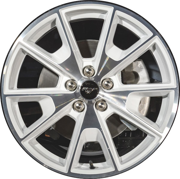 Ford Mustang 2022-2023 white machined 19x9 aluminum wheels or rims. Hollander part number ALY10035U55, OEM part number Not Yet Known.