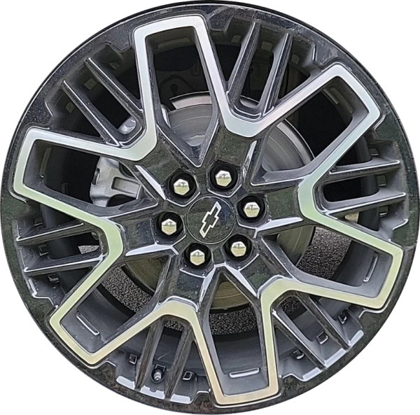 Chevrolet Blazer 2023-2024 black machined 21x8.5 aluminum wheels or rims. Hollander part number ALY14085A, OEM part number 84903221.