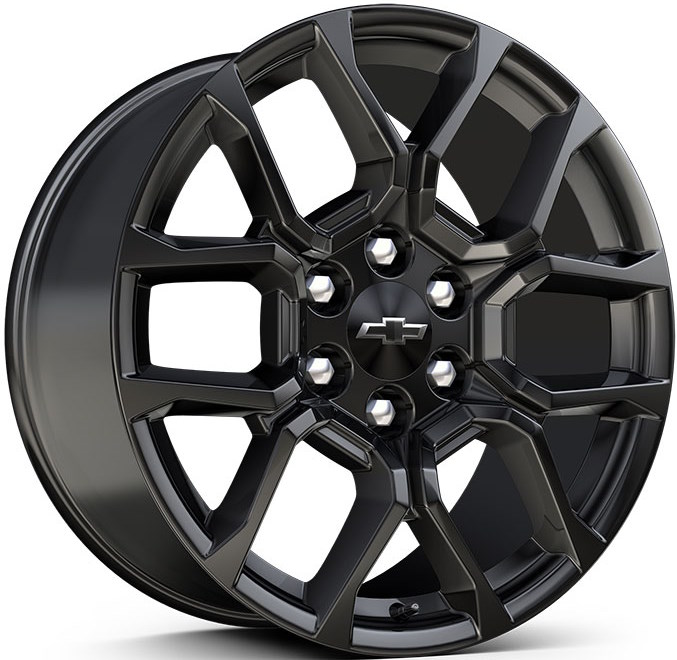 Chevrolet Colorado 2023-2024, GMC Canyon 2023-2024 powder coat black 20x9 aluminum wheels or rims. Hollander part number ALYCOL23U45, OEM part number 84605406.