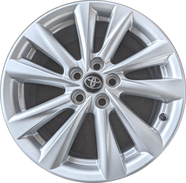 Toyota Corolla 2023-2025 powder coat silver 16x7 aluminum wheels or rims. Hollander part number ALY69301, OEM part number 42611-12F90, 42611-12G00, 426110-2Y20.