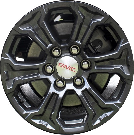GMC Canyon 2023-2024 charcoal painted 18x8.5 aluminum wheels or rims. Hollander part number ALY14107a, OEM part number 84738122