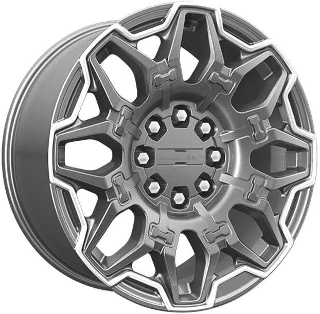 GMC Hummer EV 2023-2025 grey machined 22x9.5 aluminum wheels or rims. Hollander part number ALY14094, OEM part number 85530021