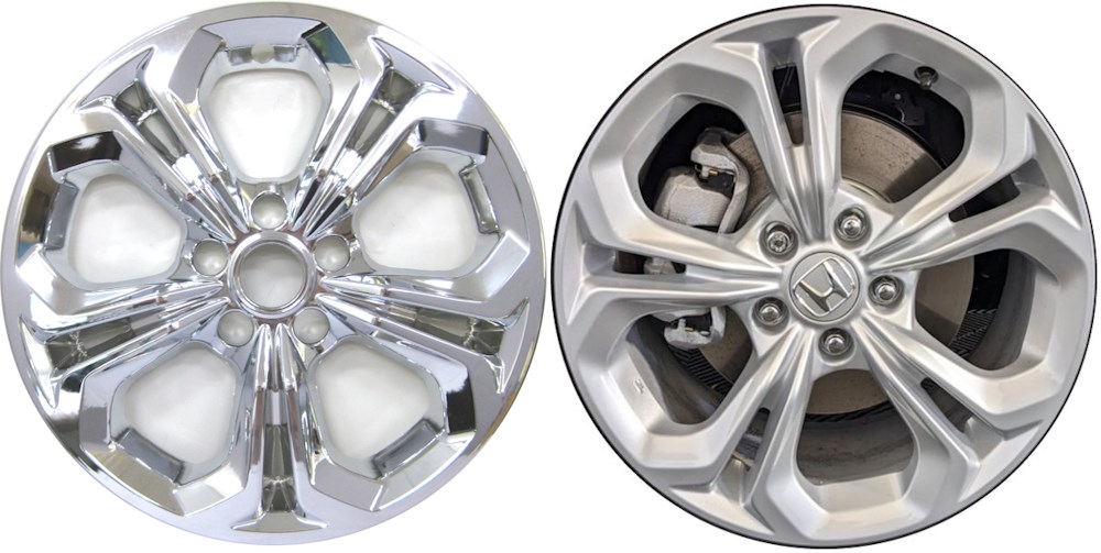 Honda Accord 2023-2025 Chrome, 5 Double Spoke, Plastic Hubcaps, Wheel Covers, Wheel Skins, Imposters. Fits 17 Inch Alloy Wheel Pictured to Right. Part Number IMP-7723PC.