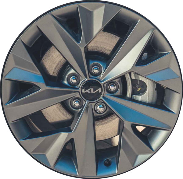 KIA Sportage 2023-2024 powder coat grey 18x7.5 aluminum wheels or rims. Hollander part number ALY74631, OEM part number 52910P1260, 52910DW260.