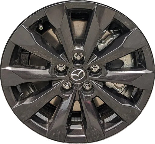 Mazda CX-50 2023-2025 powder coat black 17x7 aluminum wheels or rims. Hollander part number ALY65017B, OEM part number 9965F27070.