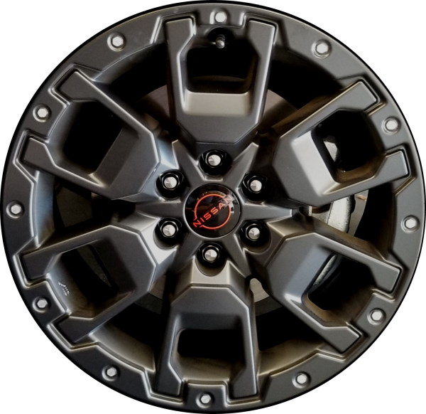 Nissan Frontier 2022-2025 powder coat charcoal 17x7.5 aluminum wheels or rims. Hollander part number 62834, OEM part number 403009BU3K.