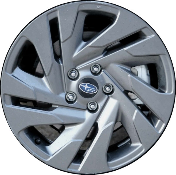 Subaru Legacy 2023-2025 dark grey painted 18x7.5 aluminum wheels or rims. Hollander part number ALY68901B, OEM part number 28111AN18A.