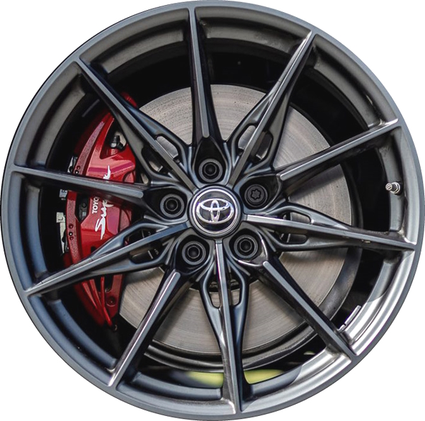 Toyota GR Supra 2023 powder coat black 19x9 aluminum wheels or rims. Hollander part number ALYSUP23F, OEM part number Not Yet Known.