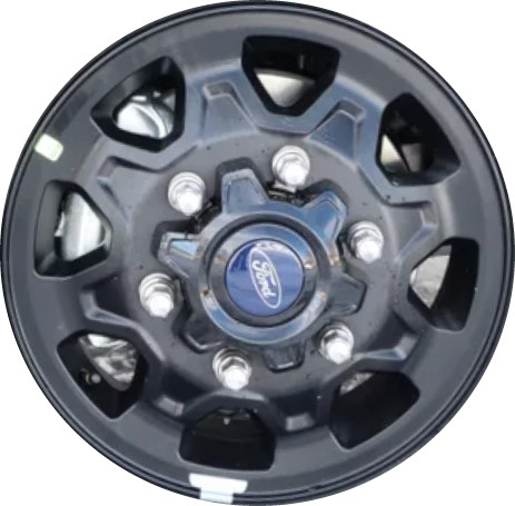 Ford Transit 150 2023-2024, Transit 250 2023-2024, Transit 350 SRW 2023-2024 powder coat black 16x6.5 aluminum wheels or rims. Hollander part number ALY10503a, OEM part number 2023 Ford Transit 150, 250, 350 SRW Wheels Black Painted Rims M-1007K-T16MB