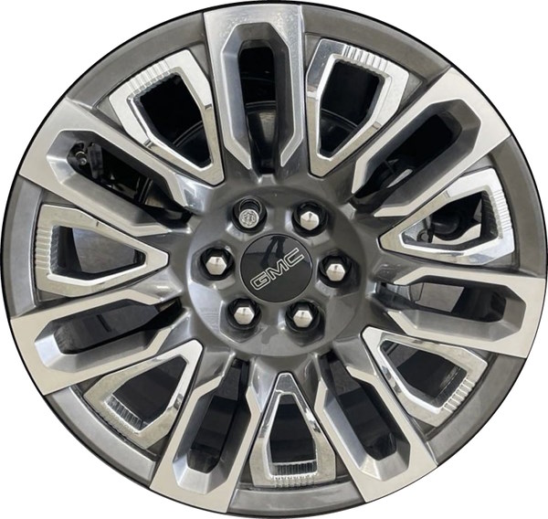 GMC Sierra 1500 2023-2025, Yukon 2023-2025 charcoal machined 22x9 aluminum wheels or rims. Hollander part number ALY95486 ALY14133 OEM part number 86821924