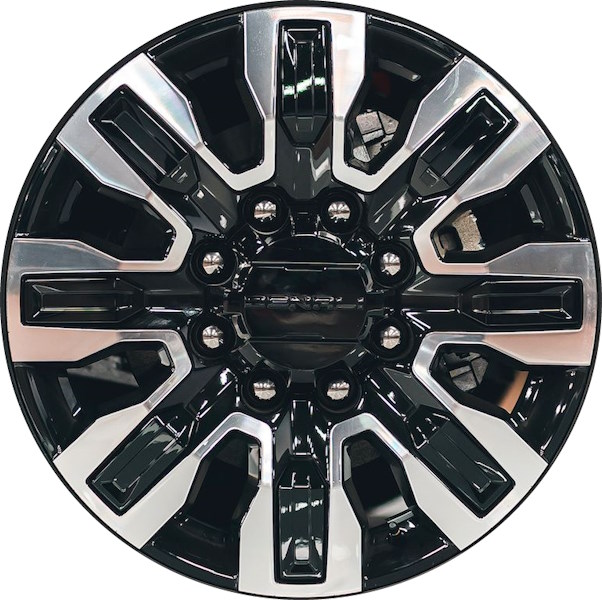 GMC Sierra 2500 2025, Sierra 3500 SRW 2025 black machined 20x8.5 aluminum wheels or rims. Hollander part number 14138a OEM part number. 84830459