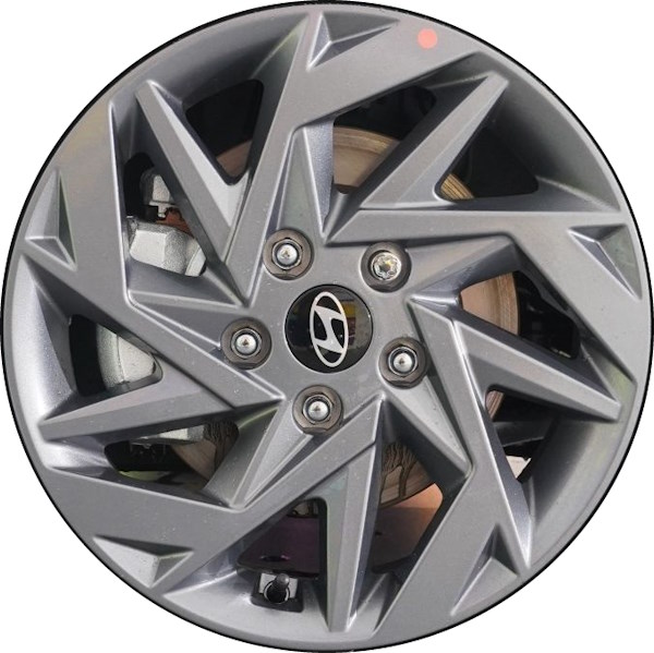 Hyundai Elantra 2024 powder coat grey 16x6.5 aluminum wheels or rims. Hollander part number ALY95887 71066 OEM part number 52910AABA0