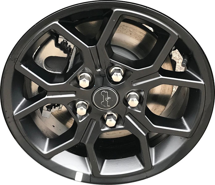 Jeep Gladiator‎ 2024-2025, Wrangler 4xe 2024-2025, powder coat black 17x7.5 aluminum wheels or rims. Hollander part number ALY09326, OEM part number 4755604AA