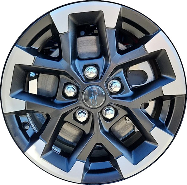 Jeep Gladiator‎ 2024-2025, Wrangler 2024-2025, Wrangler 4xe 2024-2025, black machined 17x7.5 aluminum wheels or rims. Hollander part number ALY09328, OEM part number 4755606AA