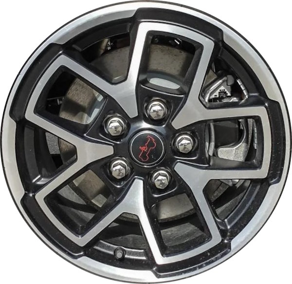 Jeep Gladiator‎ 2024-2025-, Wrangler 2024-2025, black machined 17x7.5 aluminum wheels or rims. Hollander part number ALY09327, OEM part number 4755602AA